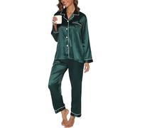 Reliwel Ensemble de pyjama pour femme en satin de soie à manches longues boutonné - Pyjamas pour dames en soie deux pièces pour femmes - Ensembles de vêtements de nuit décontractés pour le printemps