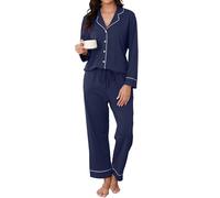 Reliwel Ensembles de Pyjama pour Femme Coton Pyjama Femme Boutonné à Manches Longues Vêtements de Nuit Hiver Deux Pièces Respirant Doux Confortable