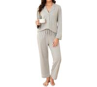 Reliwel Ensembles de Pyjama pour Femme Coton Pyjama Femme Boutonné à Manches Longues Vêtements de Nuit Hiver Deux Pièces Respirant Doux Confortable