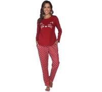 Reliwel Pyjama Femme Coton à Manches Longues Vêtements de Nuit Long Ensemble 2 Pièces Chat Doux Confortable Poches Tenue Automne et Hiver S-XXL