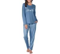 Reliwel Pyjama Femme Coton à Manches Longues - Vêtements de Nuit Long Ensemble 2 Pièces Chat - Doux Confortable avec Poches - Tenue Automne et Hiver S-XXL
