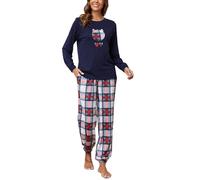 Reliwel Pyjama Femme Coton Ensembles de Pyjama Femme Hiver Chaud Haut Col Rond Manches Longues et Bas de Pyjama à Carreaux Vêtements de Nuit 2 Pièces Confortable Détente