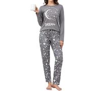 Reliwel Pyjama Femme Coton Ensembles de Pyjama Femme Hiver Chaud Haut Col Rond Manches Longues et Bas de Pyjama à Carreaux Vêtements de Nuit 2 Pièces Confortable Détente