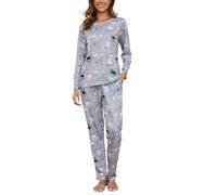 Reliwel Pyjama Femme Coton Ensembles de Pyjama Femme Hiver Chaud Haut Col Rond Manches Longues et Bas de Pyjama à Carreaux Vêtements de Nuit 2 Pièces Confortable Détente