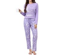 Reliwel Pyjama Femme Coton Ensembles de Pyjama Femme Hiver Chaud Haut Col Rond Manches Longues et Bas de Pyjama à Carreaux Vêtements de Nuit 2 Pièces Confortable Détente