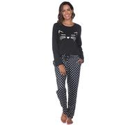 Reliwel Pyjama Femme Coton Pyjama pour Femme à Manches Longues Vêtements de Nuit Femme Long Ensemble de Pyjama Chat 2 Pièces Doux Confortable Poches Tenue Automne et Hiver S-XXL