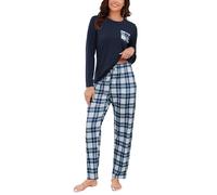 Reliwel Pyjama Femme Hiver Long Ensembles de Pyjama Femme Coton Col Ronde à Manches Longues et Pantalon Carreaux Vêtements de Nuit Chaud d'Intérieur 2 Pièces Confortable Doux Respirant