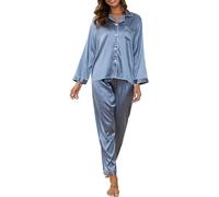 Reliwel Pyjama Femme Satin à Manches Longues Ensemble de Pyjama Femme Boutonné en Satin Pijama Soie pour Femmes Vêtements de Nuit Toutes Les Saisons 2 Pièces