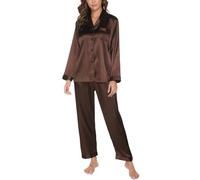 Reliwel Pyjama Femme Satin à Manches Longues Ensemble de Pyjama Femme Boutonné en Satin Pyjama Soie pour Femme Vêtements de Nuit Toutes Les Saisons 2 Pièces