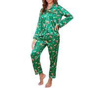 Reliwel Pyjama Femme Satin à Manches Longues Ensemble de Pyjama Femme Boutonné en Satin Pyjama Soie pour Femme Vêtements de Nuit Toutes Les Saisons 2 Pièces