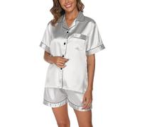 Reliwel Pyjama Femme Satin Ensemble de Pyjama Femme Soie Short Deux Pièces Vêtements de Nuit à Manches Courtes Col V avec Boutons Loisirs S-XXL