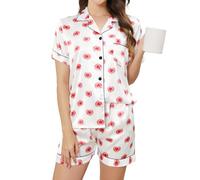 Reliwel Pyjama Femme Satin Ensemble de Pyjama pour Femme Soie Short Deux Pièces Vêtements de Nuit à Manches Courtes avec Boutons