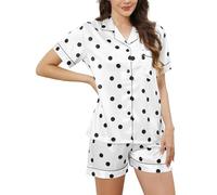 Reliwel Pyjama Femme Satin Ensemble de Pyjama pour Femme Soie Short Deux Pièces Vêtements de Nuit à Manches Courtes avec Boutons