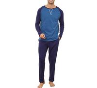 Reliwel Pyjama Homme Coton Ensembles de Pyjama Homme Long Vêtements de Nuit à Manches Longues Col Rond et Pantalon Doux Loisirs Loungewear Deux Pièces