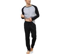 Reliwel Pyjama Homme Coton Ensembles de Pyjama Homme Long Vêtements de Nuit à Manches Longues Col Rond et Pantalon Doux Loisirs Loungewear Deux Pièces