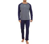 Reliwel Pyjama Homme Coton Ensembles de Pyjama Homme Long Vêtements de Nuit à Manches Longues Col Rond et Pantalon Doux Loisirs Loungewear Deux Pièces