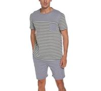 Reliwel Pyjama Homme Court Ensembles de Pyjama Homme Coton Été Vêtements de Nuit à Manches Courtes Rayures Col Rond T-Shirt et Short avec Poches Confortable Doux Deux Pièces S-XXL