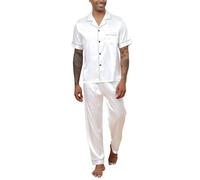 Reliwel Pyjama Homme Ete Satin Pyjama Short Homme en Soie Boutonné Chemise Manches Courtes et Pantalon Long Deux Pièces vêtements de Nuit Confortable Doux