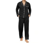 Reliwel Pyjama Homme Hiver Coton Ensemble de Pyjama Homme Boutonnage à Manches Longues Vêtements de Nuit Homme Chaud Pantalones de Pijama avec Poches 2 Pièces