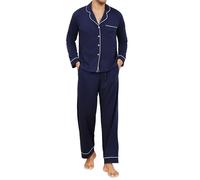 Reliwel Pyjama Homme Hiver Coton Ensemble de Pyjama Homme Boutonnage à Manches Longues Vêtements de Nuit Homme Chaud Pantalones de Pijama avec Poches 2 Pièces