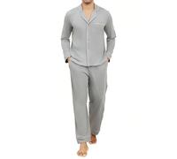 Reliwel Pyjama Homme Hiver Coton Ensemble de Pyjama Homme Boutonnage à Manches Longues Vêtements de Nuit Homme Chaud Pantalones de Pijama avec Poches 2 Pièces