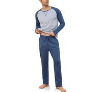 Reliwel Pyjama Homme Hiver Coton Ensembles de Pyjama Homme Long Vêtements de Détente à Manches Longues Col Rond et Pantalon avec Poches Doux Voyages Loisirs Deux Pièces