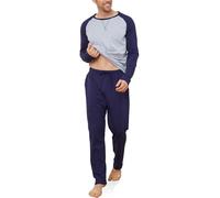 Reliwel Pyjama Homme Hiver Coton Ensembles de Pyjama Homme Long Vêtements de Détente à Manches Longues Col Rond et Pantalon avec Poches Doux Voyages Loisirs Deux Pièces