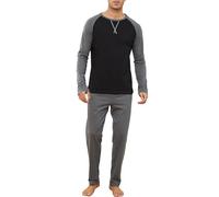 Reliwel Pyjama Homme Hiver Coton Ensembles de Pyjama Homme Long Vêtements de Détente à Manches Longues Col Rond et Pantalon avec Poches Doux Voyages Loisirs Deux Pièces