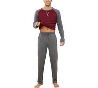 Reliwel Pyjama Homme Hiver Coton Ensembles de Pyjama Homme Long Vêtements de Détente à Manches Longues Col Rond et Pantalon avec Poches Doux Voyages Loisirs Deux Pièces