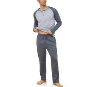Reliwel Pyjama Homme Hiver Coton Ensembles de Pyjama Homme Long Vêtements de Détente à Manches Longues Col Rond et Pantalon avec Poches Doux Voyages Loisirs Deux Pièces
