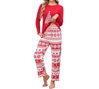 Reliwel Pyjama Noel Femme Ensemble de Pyjama Noël Pyjama Chaud et Doux Pijamas Femme Coton Hiver Pyjamas de NoëL Pantalon Décontracté de Noël Rouge XXL