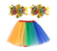RELKLYU 1 Jupe En Filet Colorée Et 1 Paire De Bracelets, Costumes De Performance De Danse, Jupe En Filet De Fête, Jupe En Tulle Pour Dames.