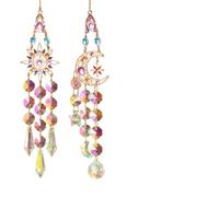 RELKLYU 2 Morceaux D'Étoiles Colorées Et De Pendentifs De Lune Et 1 Ensemble D'Autocollants De Fenêtre Colorés, Pendentifs Élés, Pendentifs Pailletés, Décorations Intérieures.