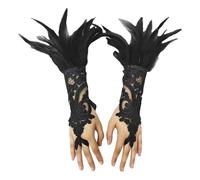 RELKLYU 2 Pièces Gants En Dentelle Noire, Gants Sans Doigts Pour Femmes, Gants En Plumes En Maille, Gants Longs En Cygne Noir, Adaptés Aux Soirées, Bals De Fin D'année, Cosplay, Fêtes