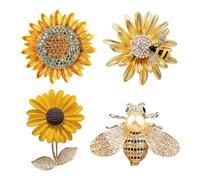 RELKLYU 4 Morceaux De Broche d'abeille De Fleurs, Accessoires De Vêtements Amusants, Broche en Diamant, Cadeau Créatif.
