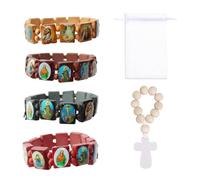 RELKLYU 4 Pièces Bracelets Jésus Et Bracelet Croisé 1 Pièce avec Sac en Maille 1 Pièce, Bracelet en Bois, Bracelet De Conception Créatif, Bracelet Cadeau.