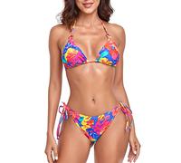 RELLECIGA Bikinis brésilien Dos Nu pour Femme - Haut Triangle avec Bas de Bikini Coquin, Motif Floral coloré., Taille S
