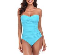 RELLECIGA Maillot de bain une pièce sans bretelles pour femme, bleu ciel, Taille XL