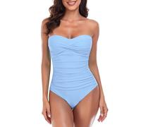 RELLECIGA Maillot de bain une pièce sans bretelles pour femme, bleu mer, Taille L