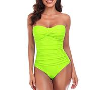 RELLECIGA Maillot de Bain Une pièce sans Bretelles pour Femme, Vert Fluorescent, Taille XL