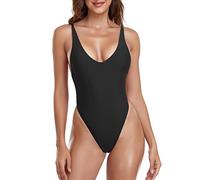 RELLECIGA Maillot de Bain Une pièce String pour Femme, Noir, Taille 3XL