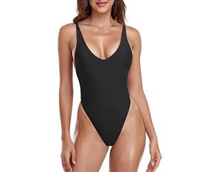RELLECIGA Maillot de Bain Une pièce String pour Femme, Noir, Taille XL