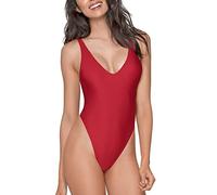RELLECIGA Maillot de Bain Une pièce String pour Femme, Rouge Mat, Taille S