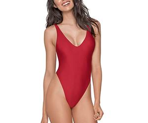 RELLECIGA Maillot de Bain Une pièce String pour Femme, Rouge Mat, Taille S