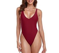 RELLECIGA Maillot de Bain Une pièce String pour Femme, Rouge vin, Taille S