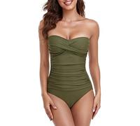 RELLECIGA Maillot Piscine, Maillot de Bain Une pièce sans Bretelles pour Femme, Army Green, Taille XL