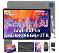 Relndoo Tablette Android 10,1" Android 15 avec clavier, 24 Go + 256 Go + 2 To extensible, tablettes 2 en 1 avec étui de clavier et stylet, Gemini AI, 8 cœurs, 8000 mAh, 5G WiFi, GMS
