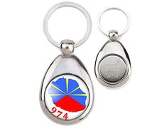 Reloadshop Porte-Clés Métal Jeton Caddie Ile de la Réunion 974 Drapeau Réunionais Flag Emblème France