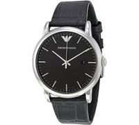 Emporio Armani Montre pour homme, mouvement date à trois aiguilles, boîtier en acier inoxydable argenté de 43 mm avec bracelet en cuir, AR2500