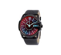 Diesel Montre pour homme Master Chief, mouvement date à deux aiguilles, boîtier en acier inoxydable noir de 45 mm avec bracelet en cuir, DZ1657